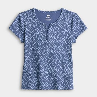 Juniors' SO® Short Sleeve Henley Tee in Regular & Plus Size