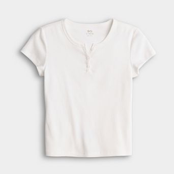 Juniors' SO® Short Sleeve Henley Tee in Regular & Plus Size