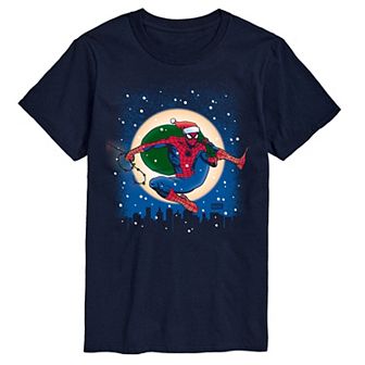 Men's Spider-Man Swinging Through As Santa Graphic Tee