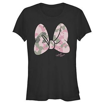 Juniors' Disney's Minnie Mouse Camo Print Bow Graphic Tee