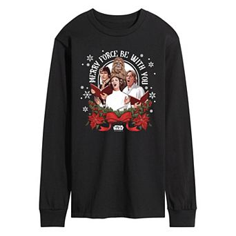 Men's Star Wars Merry Force Be With You Long Sleeve Graphic Tee