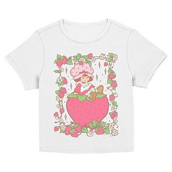 Juniors' Strawberry Shortcake Flower Berry Frame Graphic Baby Tee
