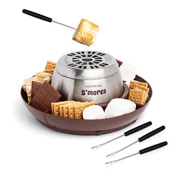 Nostalgia S'mores Maker with 4 Lazy Susan Compartment Trays & 4 Roasting Forks