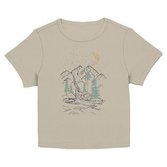 Juniors' Night Mountain Scene Graphic Baby Tee