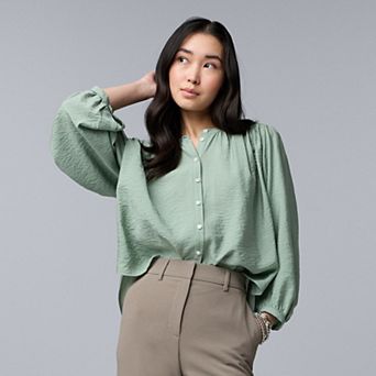 Petite Simply Vera Vera Wang Shirred Balloon Sleeve Shirt