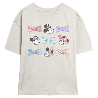 Juniors' Disney's Mickey Mouse & Minnie Mouse Hats And Bows Skimmer Graphic Tee