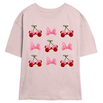 Juniors' Disney's Minnie Mouse Cherries And Bows Skimmer Graphic Tee