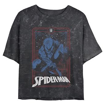 Juniors' Marvel Spider-Man In Action Frame Cropped Graphic Tee