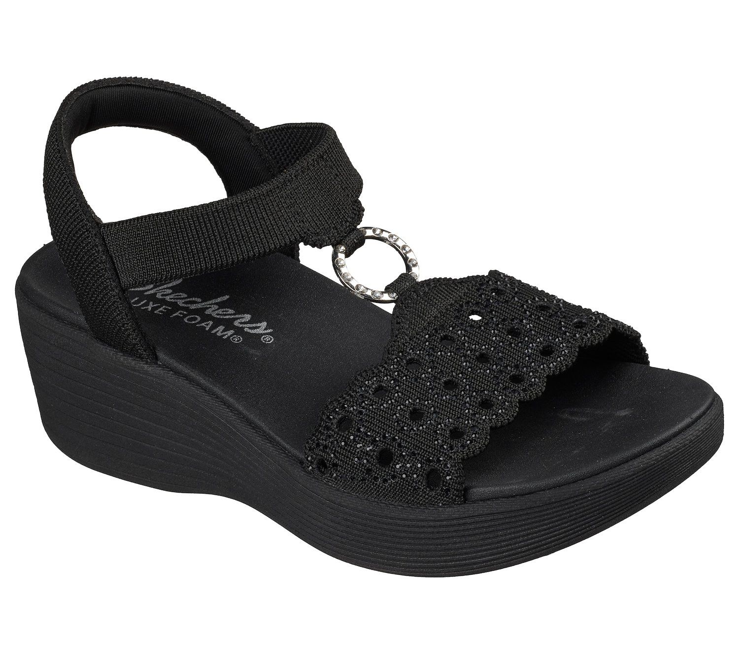 Женские сандалии Skechers Parallel Lite Sparkle Vamp O-Ring Slip-On, цвет: Чёрный — фото 1