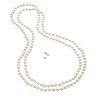 Silver Tone Simulated Pearl Long Necklace and Stud Earring Set
