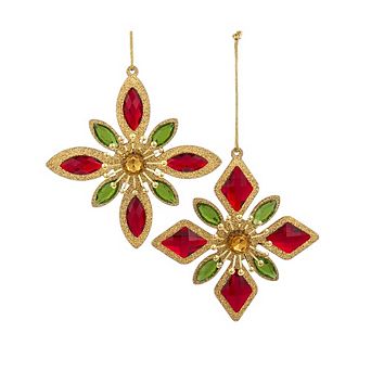 5.3" Jeweled Snowflake Ornaments - Set Of 2 Assorted Elegant Christmas Decorations