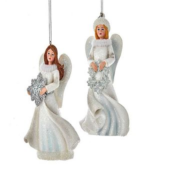5.25" Silver And White Angel Ornaments - Set Of 2 Assorted Resin Christmas Decorations