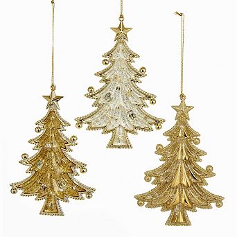5" Gold Glitter Christmas Tree Acrylic Ornaments - Set Of 3 Assorted Christmas Decorations