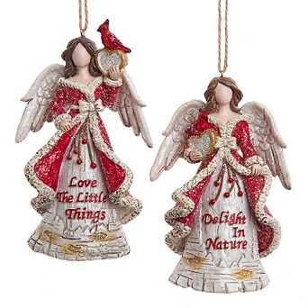 5.35" Birch Berries Faceless Angel Ornaments - Set Of 2 Assorted Resin Christmas Decorations