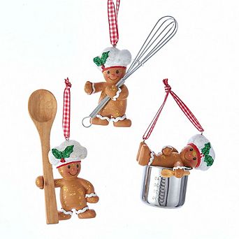 3.5" Gingerbread Boy Utensil Ornaments - Set Of 3 Assorted Christmas Decoration