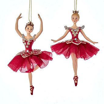 6.25" Regal Red Ballerina Ornaments - Set Of 2 Assorted Designs Elegant Christmas Decor