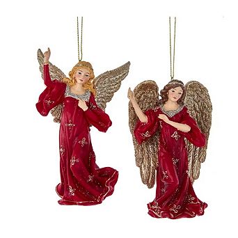 5.5" Regal Red Angel Ornaments - Set Of 2 Elegant Christmas Decorations