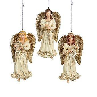 5.25" Platinum Angel Ornaments - Set Of 3 Assorted Elegant Christmas Decorations