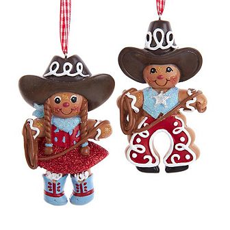 4" Gingerbread Cowboy & Cowgirl Ornaments - Set of 2 Fun Christmas Decorations