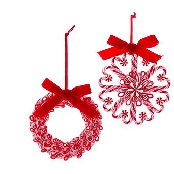 5" Peppermint Wreath Ornaments - Set Of 2 Assorted - Festive Christmas Decorations