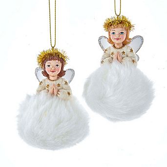 3.5-Inch German Fluffy Angel Ornaments - Set Of 2 Assorted Christmas Decorations