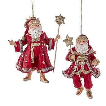 5" Regal Red Santa Ornaments - Set Of 2 Assorted Resin Christmas Decorations