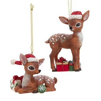3.75" Deer Christmas Ornaments With Presents - Set Of 2 Assorted Christmas Decorations