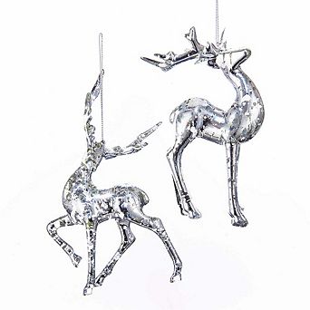 6" Silver Reindeer Ornaments - Set Of 2 Assorted Elegant Christmas Decorations