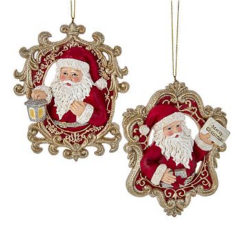 5" Red Santa Ornaments - Set Of 2 Assorted Resin Christmas Decorations