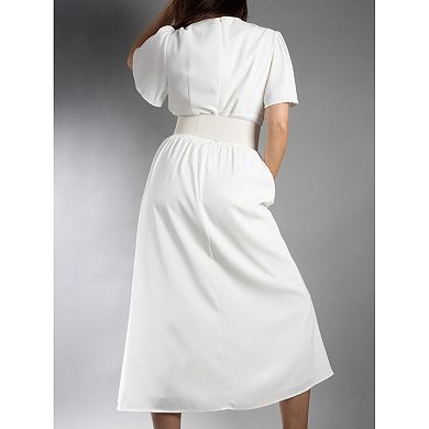 Jess by Meiko Women's Flutter Sleeve Waistband Midi Dress