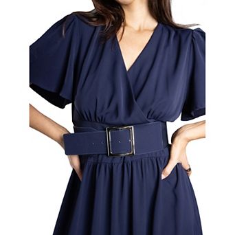Jess by Meiko Women's Flutter Sleeve Waistband Midi Dress
