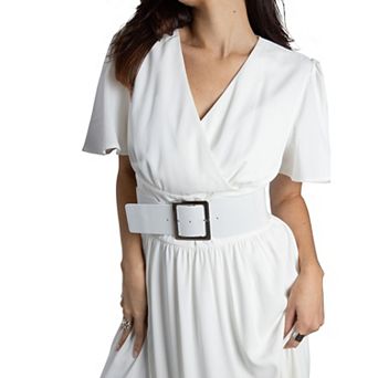 Jess by Meiko Women's Flutter Sleeve Waistband Midi Dress