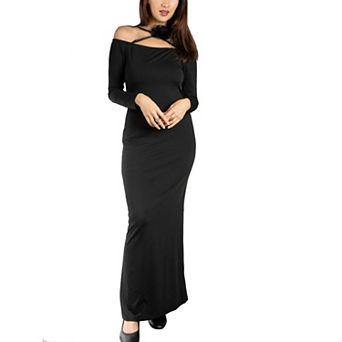 Jess by Meiko Women's Flower Embellishment Bodycon Off Shoulder Maxi Dress