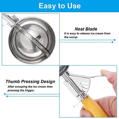 1.6 Ounce Ice Cream Scoop with Trigger, Stainless Steel Portion Cookie Scoop with Thumb Trigger