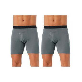 2 pc Men's Lightweight Solid Color Soft Stretch Open-fly Casual Basic Boxer Briefs Set