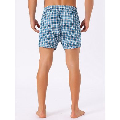 3 Pcs Men's Casual Soft Elastic Waistband Plaid Pattern Boxer Shorts Set