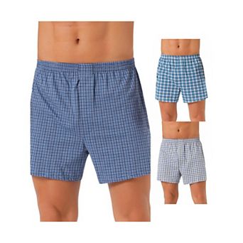 3 pc Men's Casual Soft Elastic Waistband Plaid Pattern Boxer Shorts Set