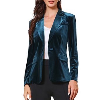 Velvet Blazer for Women's Notched Lapel Long Sleeve One Button Dressy Office Blazers