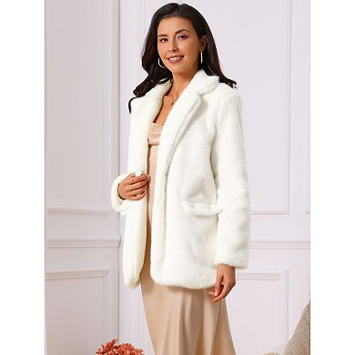 Women's Faux Fur Coat Fashion Winter Open Front Jacket Notch Lapel Long Sleeve Fluffy Fur Coat