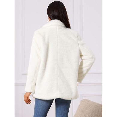 Women's Faux Fur Coat Fashion Winter Open Front Jacket Notch Lapel Long Sleeve Fluffy Fur Coat