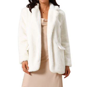 Women's Faux Fur Coat Fashion Winter Open Front Jacket Notch Lapel Long Sleeve Fluffy Fur Coat