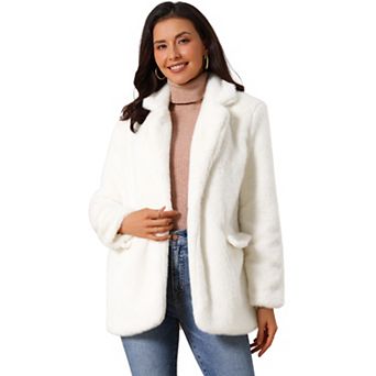 Women's Faux Fur Coat Fashion Winter Open Front Jacket Notch Lapel Long Sleeve Fluffy Fur Coat
