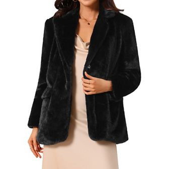 Women's Faux Fur Coat Fashion Winter Open Front Jacket Notch Lapel Long Sleeve Fluffy Fur Coat