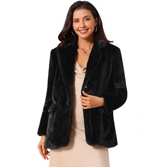 Women's Faux Fur Coat Fashion Winter Open Front Jacket Notch Lapel Long Sleeve Fluffy Fur Coat