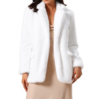 Women's Faux Fur Coat Fashion Winter Open Front Jacket Notch Lapel Long Sleeve Fluffy Fur Coat