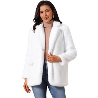 Women's Faux Fur Coat Fashion Winter Open Front Jacket Notch Lapel Long Sleeve Fluffy Fur Coat