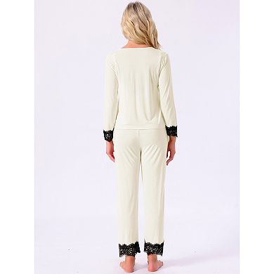 Women's Loungewear Lace Cami Spaghetti Strap Sleeveless Soft Pants Set Cardigan 3 Piece Pajama Set