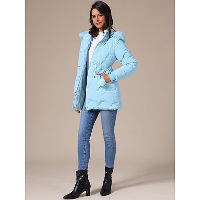 Women's Winter Thicken Puffer Coat Faux Fur Removable Hood Warm Parka Jacket