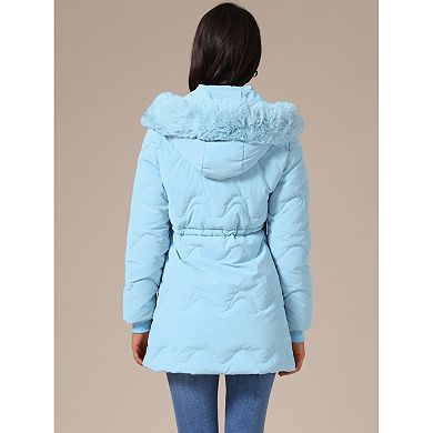 Women's Winter Thicken Puffer Coat Faux Fur Removable Hood Warm Parka Jacket