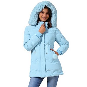 Women's Winter Thicken Puffer Coat Faux Fur Removable Hood Warm Parka Jacket